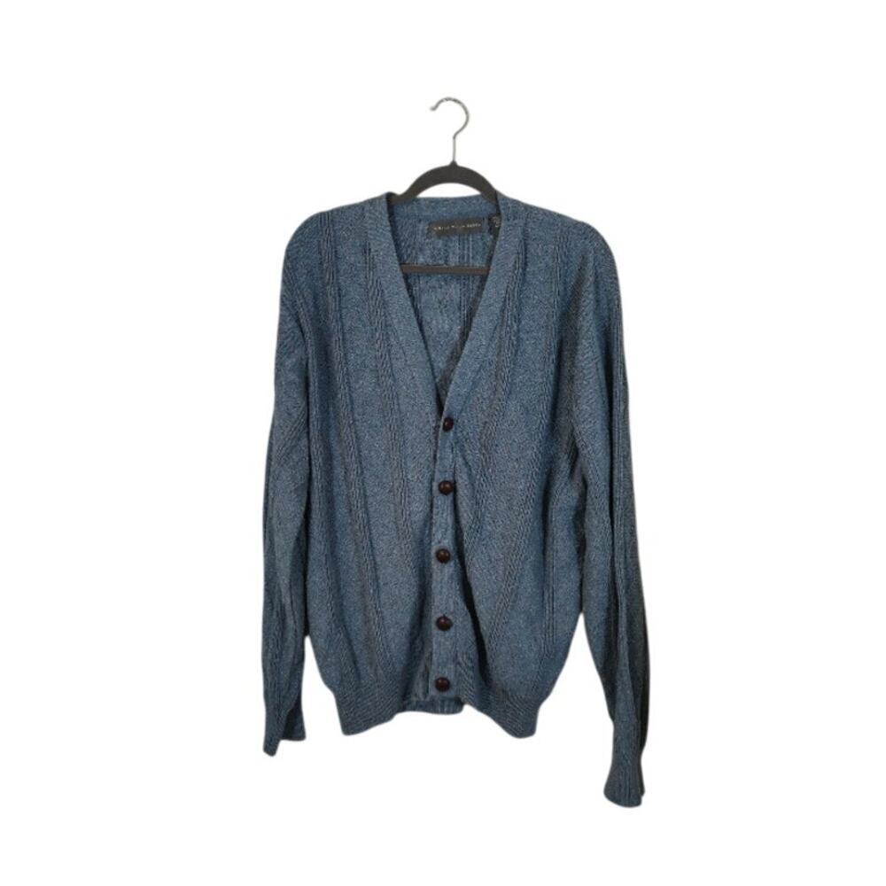 Oscar De La Renta Mens Cardigan Sweater Size Large Blue Preppy Classic Button Up